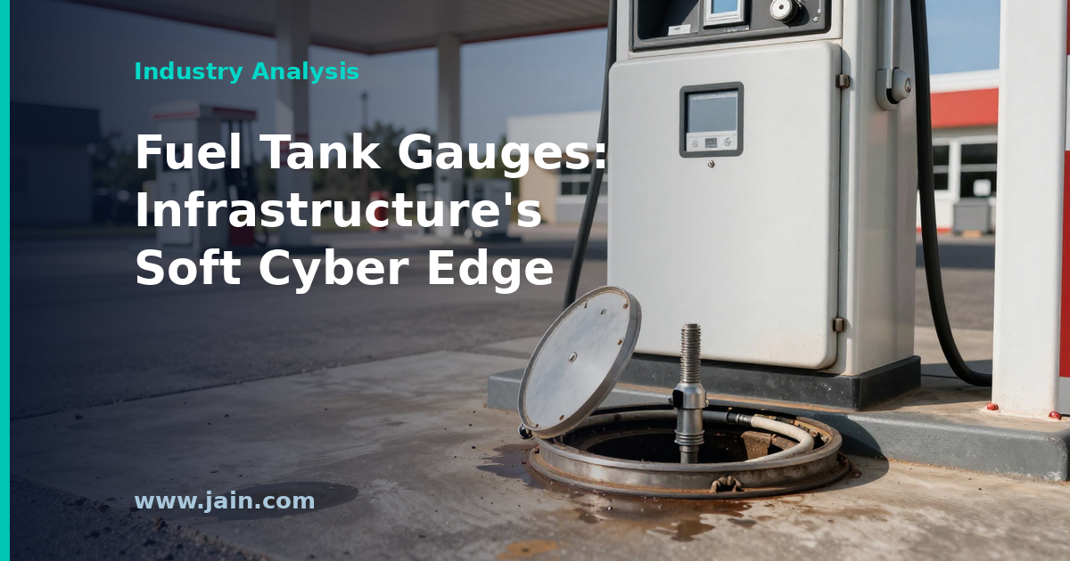 Fuel station underground tank monitoring gauge console, illustrating OT cyber security exposure in US infrastructure