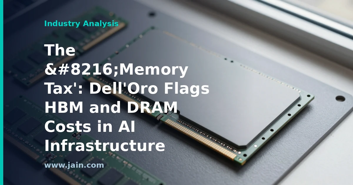 Stacked HBM memory chips beside an AI accelerator, illustrating the memory tax on AI infrastructure costs
