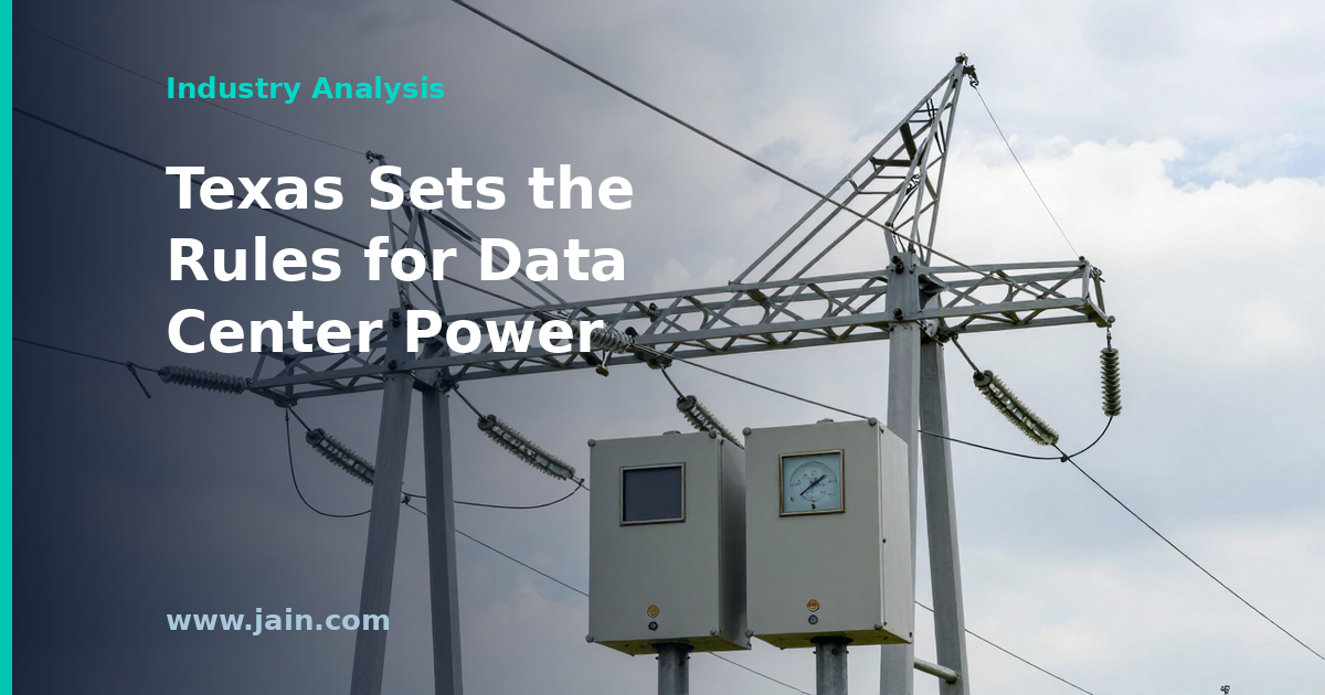 Texas power grid transmission lines feeding a large data center campus under ERCOT rules