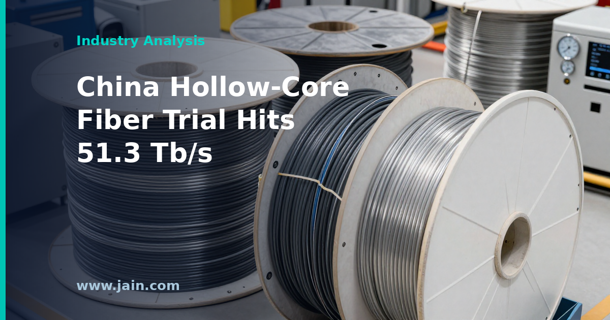 Hollow-core fiber optic strands carrying light, illustrating China's 51.3 Tb/s trial