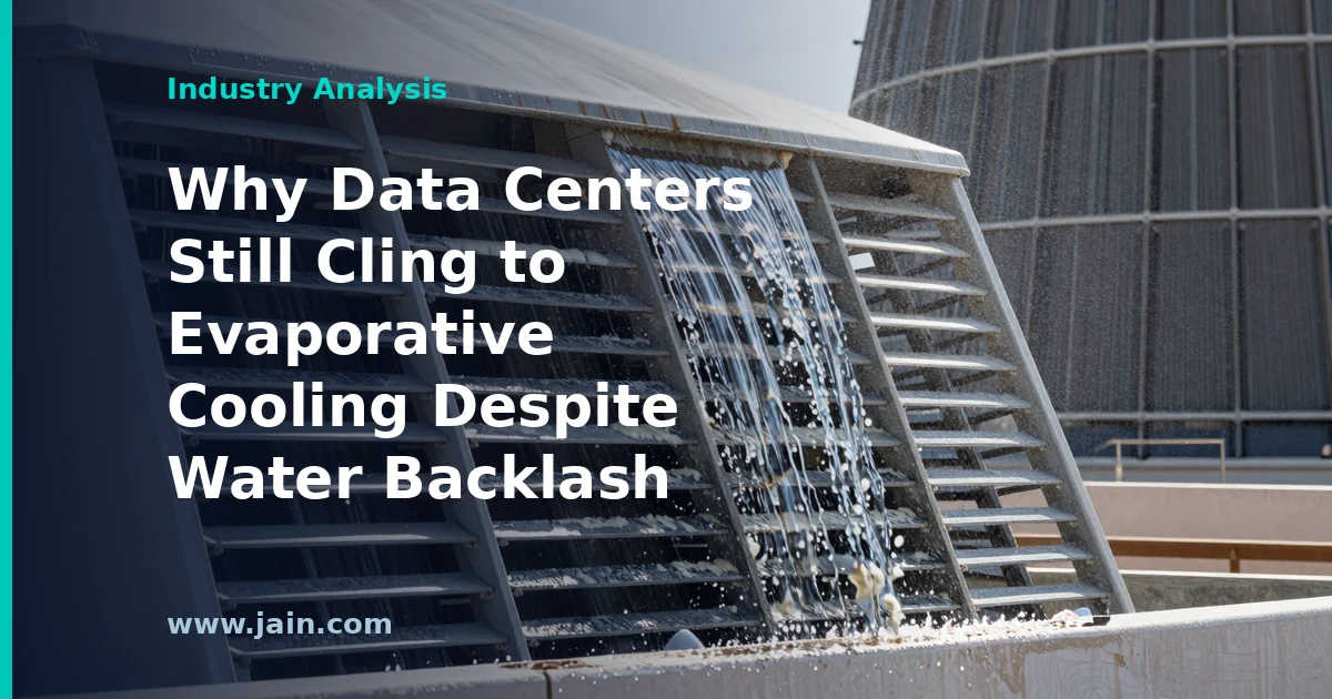 Data center cooling towers releasing vapor, illustrating evaporative cooling water use