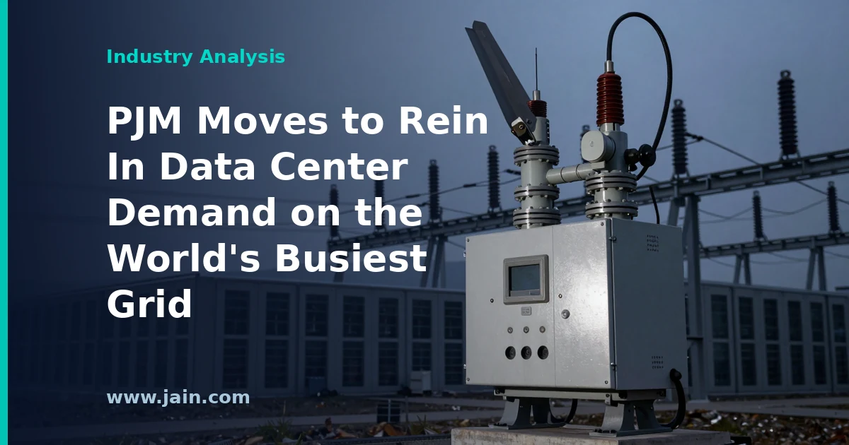 High-voltage transmission lines feeding a data center campus as PJM moves to limit grid demand