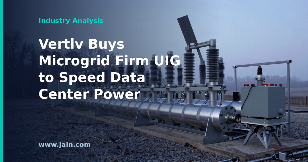 Vertiv microgrid acquisition: on-site power generation and battery storage beside an AI data center