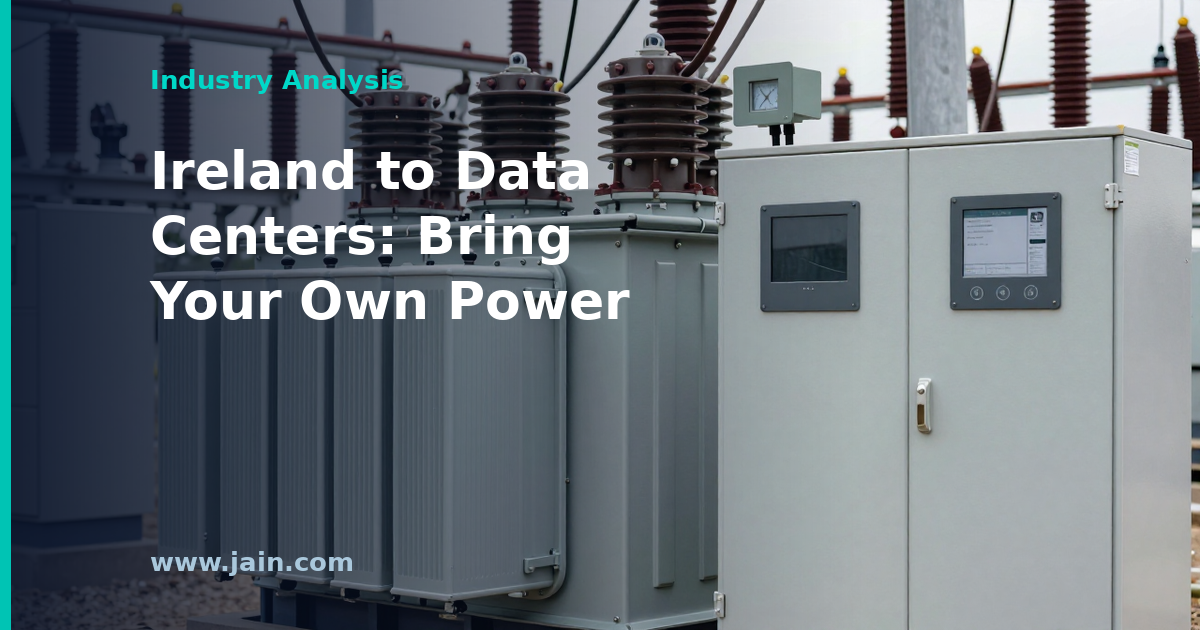 Data center beside its own on-site power generation in Ireland, symbolizing bring-your-own-power rules