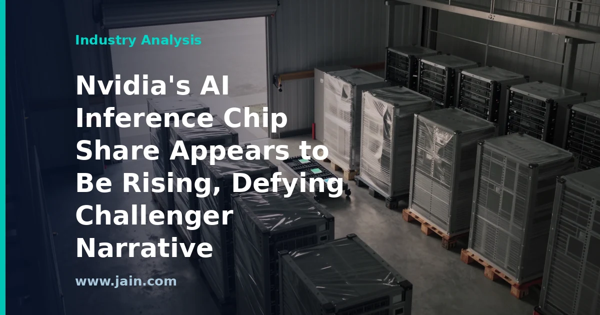 Nvidia GPU accelerators in a data center rack, symbolizing rising AI inference chip market share