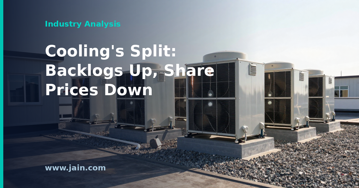 Liquid cooling manifolds and coolant pipes in an AI data center hall, illustrating the thermal management market split