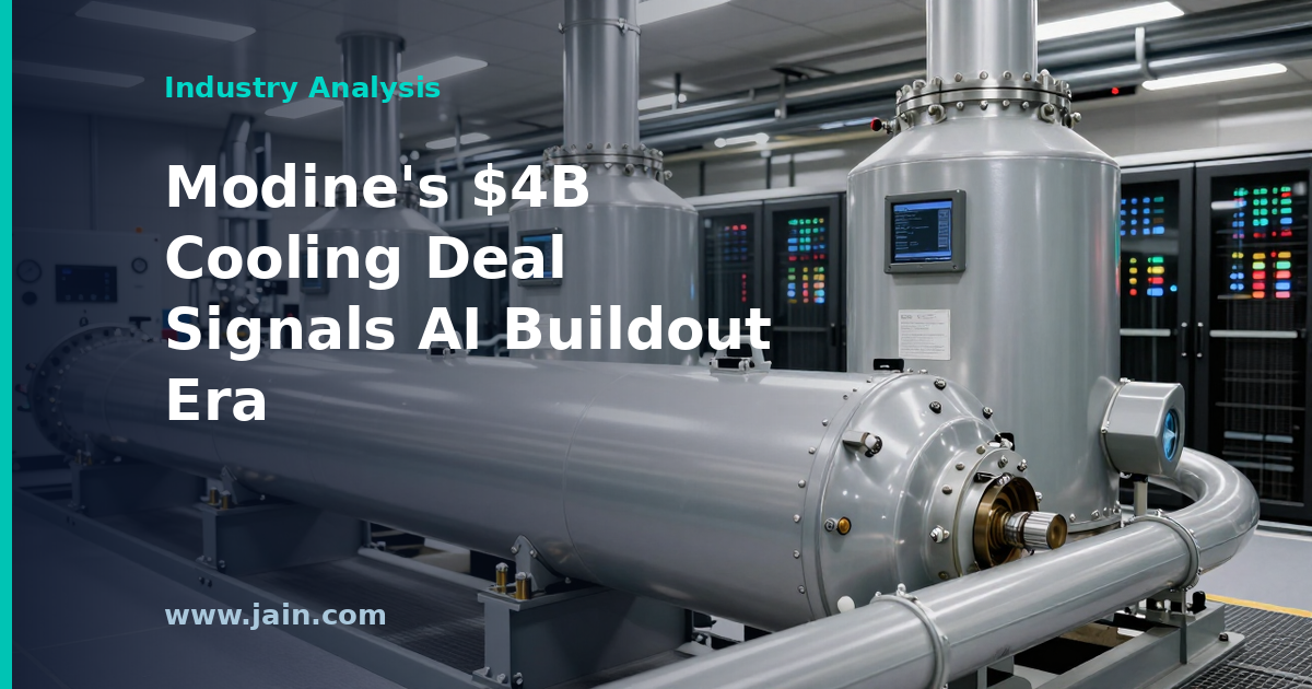 Rows of industrial data center cooling units representing Modine's $4 billion Airedale capacity agreement