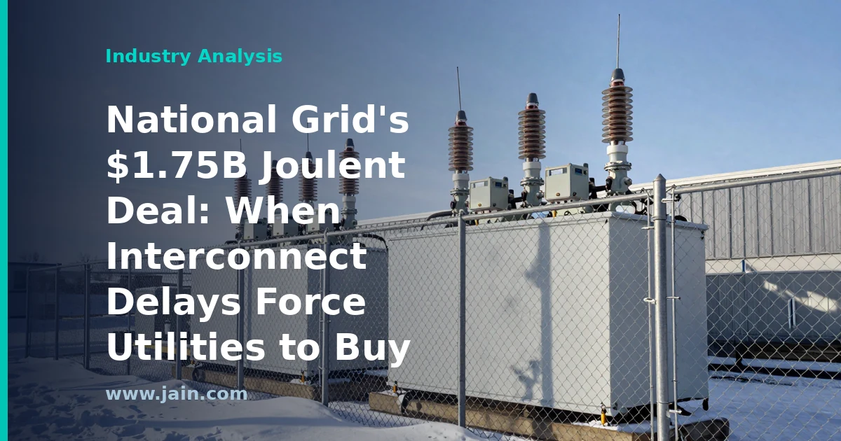 High-voltage transmission towers and substation symbolizing National Grid's $1.75B Joulent deal amid AI interconnect delays