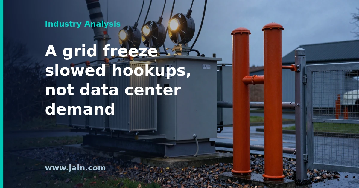 Dublin data center campus beside high-voltage power lines, illustrating Irish data centers using 23% of national electricity