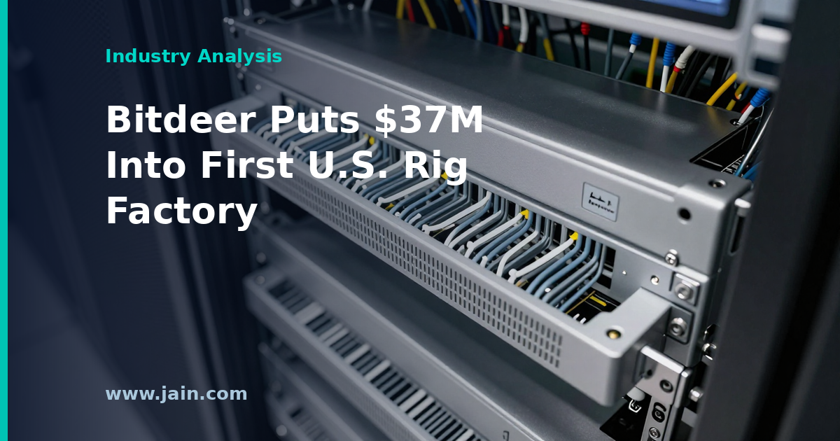 US factory floor assembling Bitdeer bitcoin mining machines, symbolizing onshored hardware manufacturing