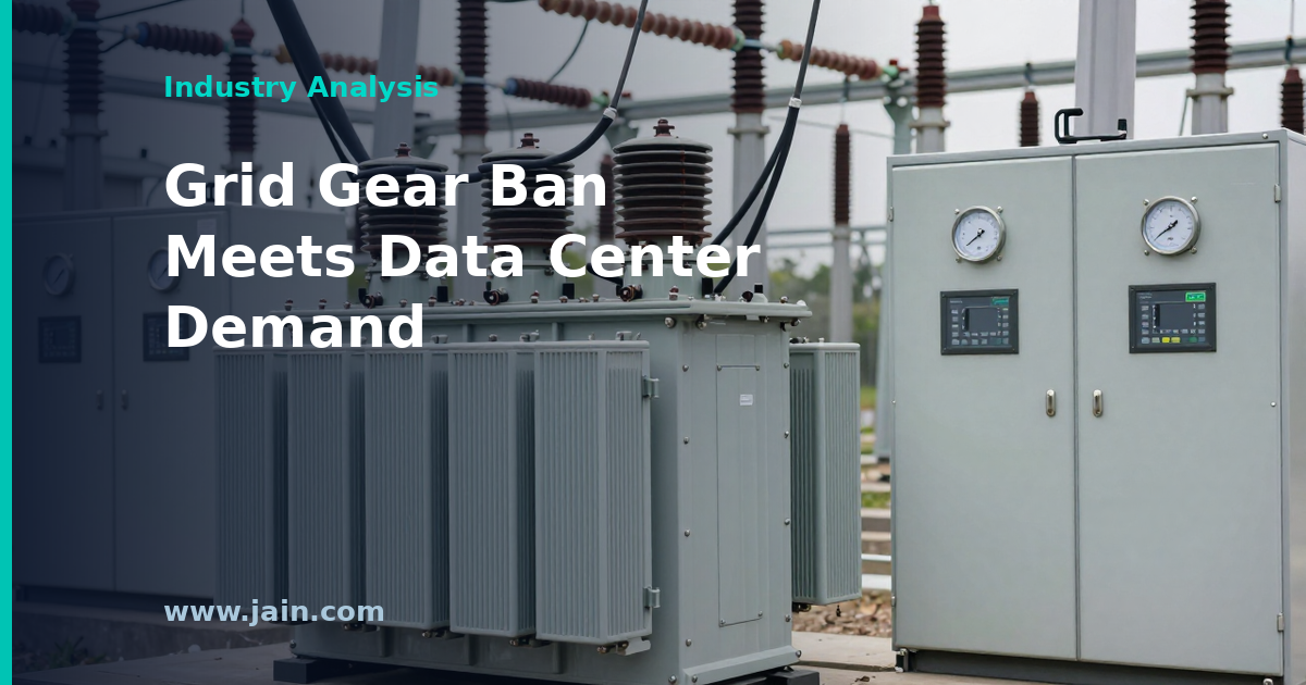 Substation transformers and grid equipment beside a data center under construction