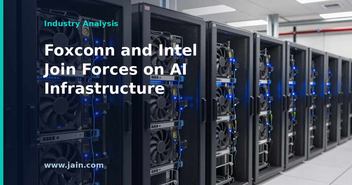 Foxconn and Intel AI infrastructure partnership shown as AI server racks in a modern data center