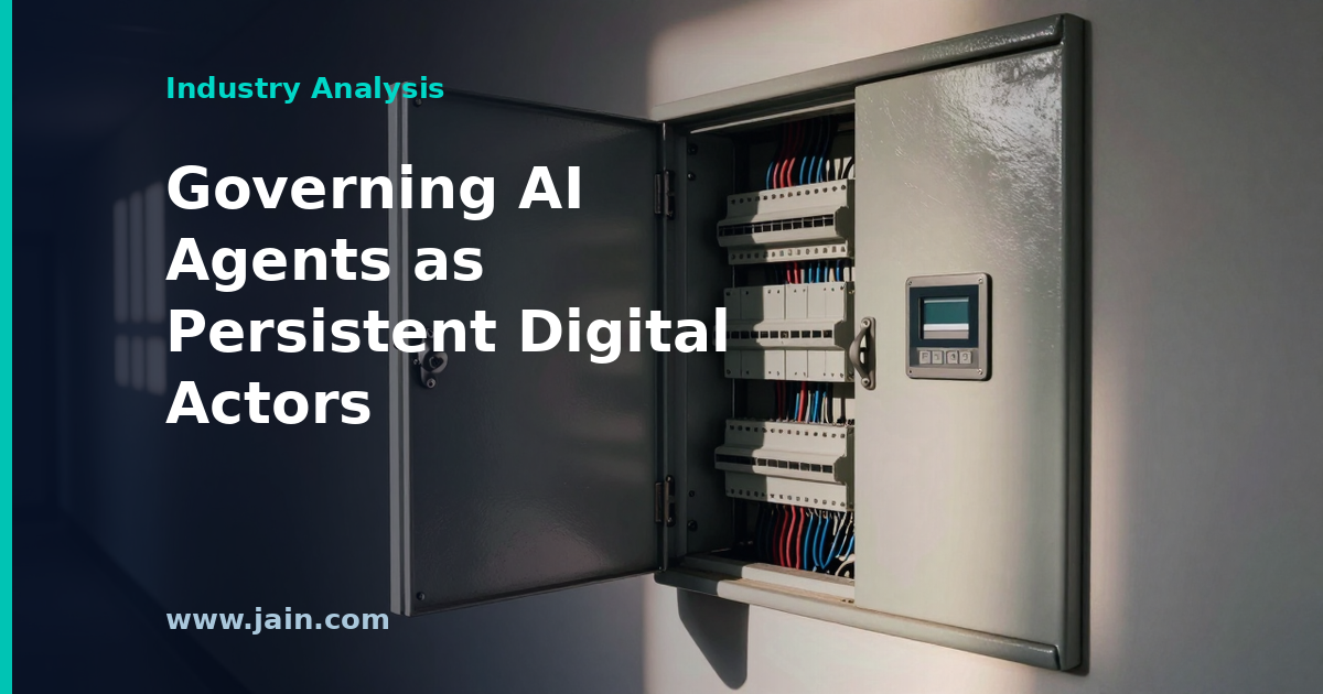 AI agent governance concept: autonomous software agents with digital identity credentials accessing enterprise systems
