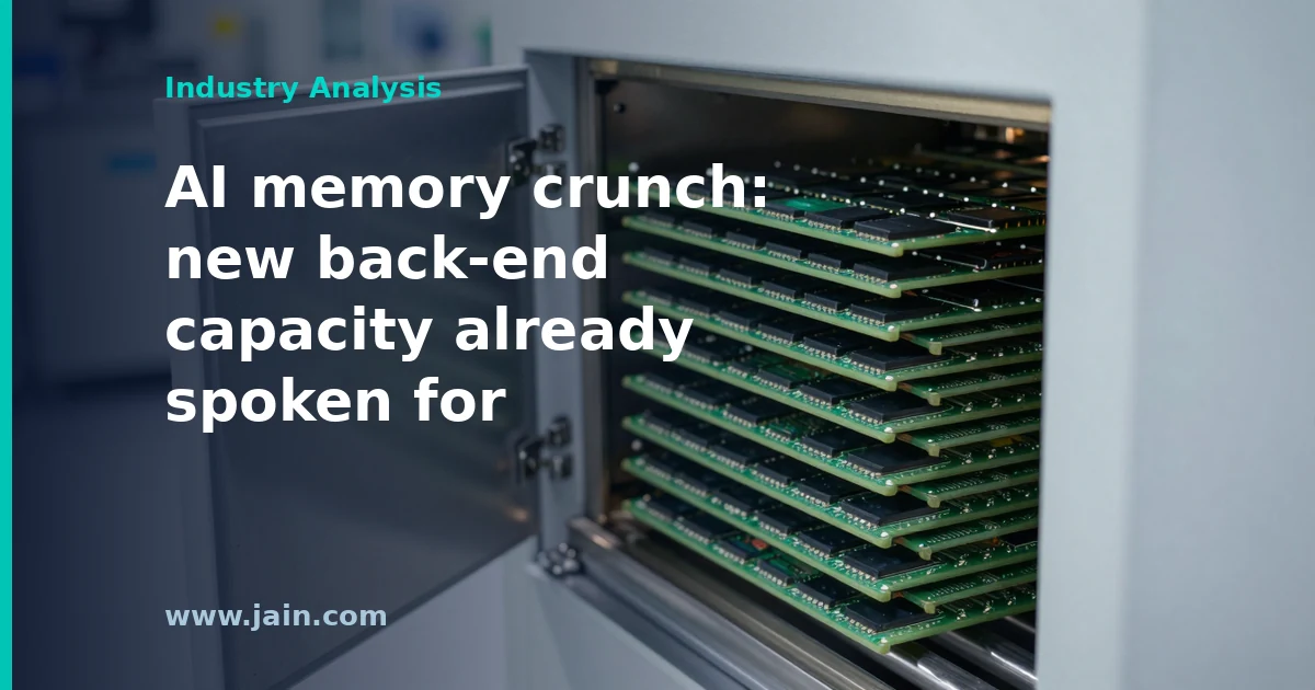 Memory chips on a semiconductor test line, illustrating ChipMOS record Q3 2026 revenue amid AI memory supply constraints
