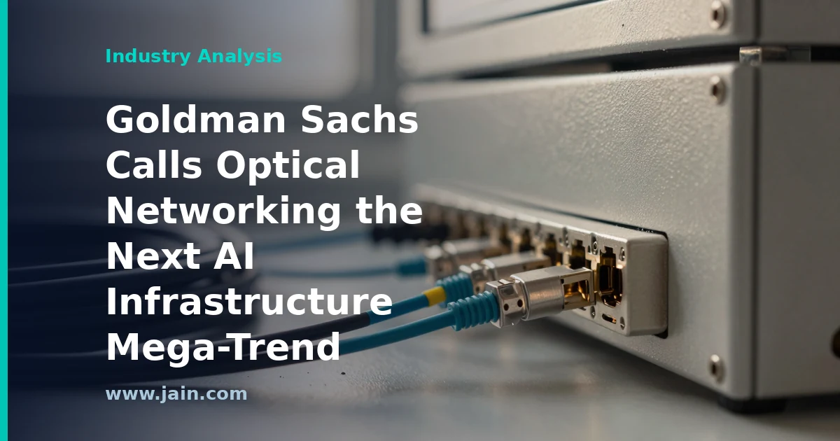 Fiber-optic cables carrying light through an AI data center, illustrating the optical networking mega-trend