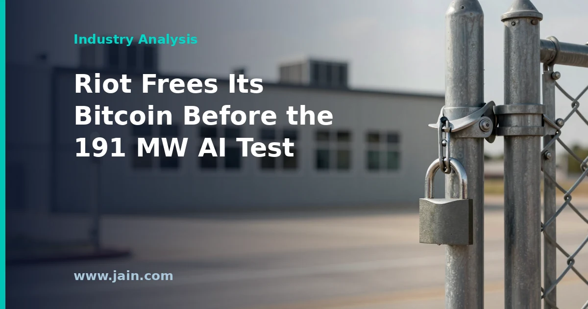 Bitcoin mining and AI data center campus illustrating Riot Platforms repaying its $200 million Coinbase bitcoin-backed loan