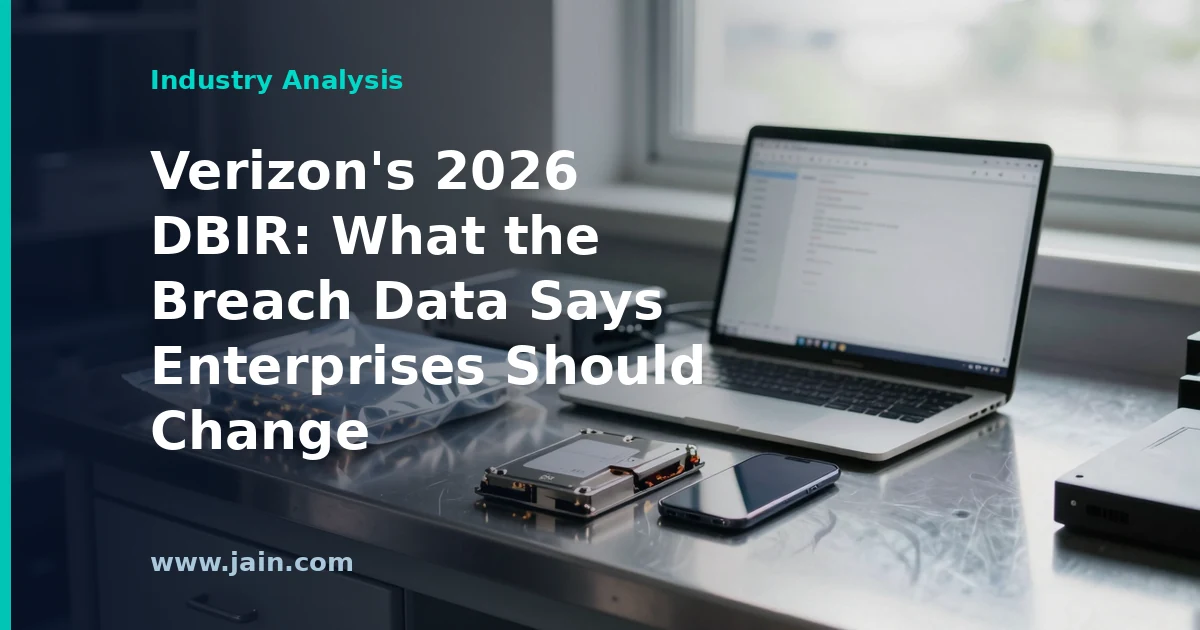 Analyst reviewing Verizon 2026 Data Breach Investigations Report findings on an enterprise security dashboard