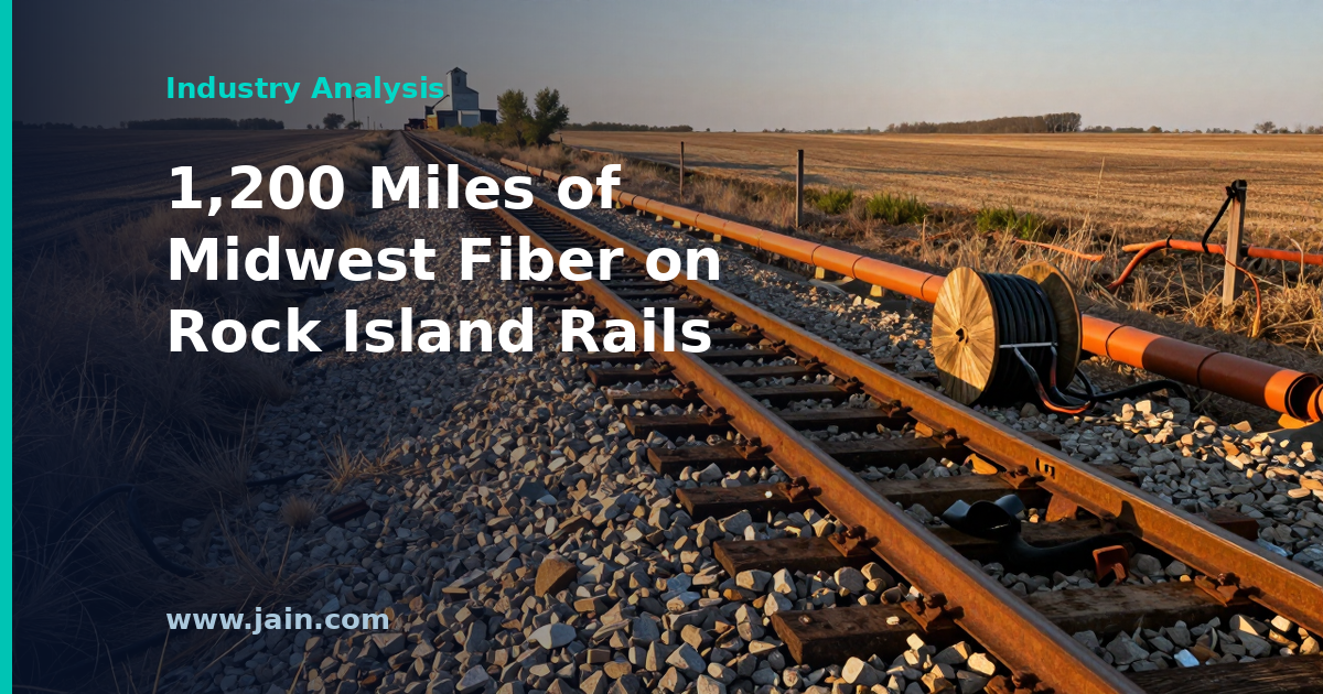 Fiber optic conduit being installed along a former rail right-of-way, part of a 1,200-mile Midwest fiber corridor