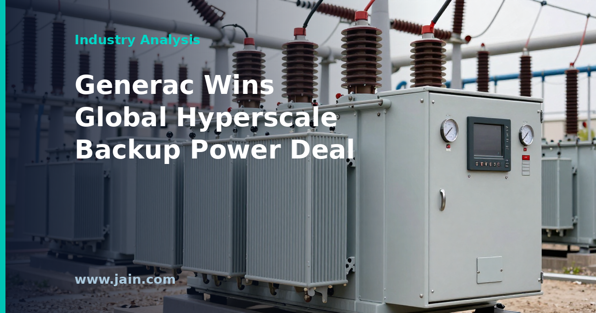 Rows of industrial backup power generators outside a hyperscale data center campus