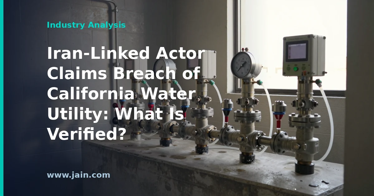 Water treatment facility control room illustrating a California water utility cybersecurity breach claim
