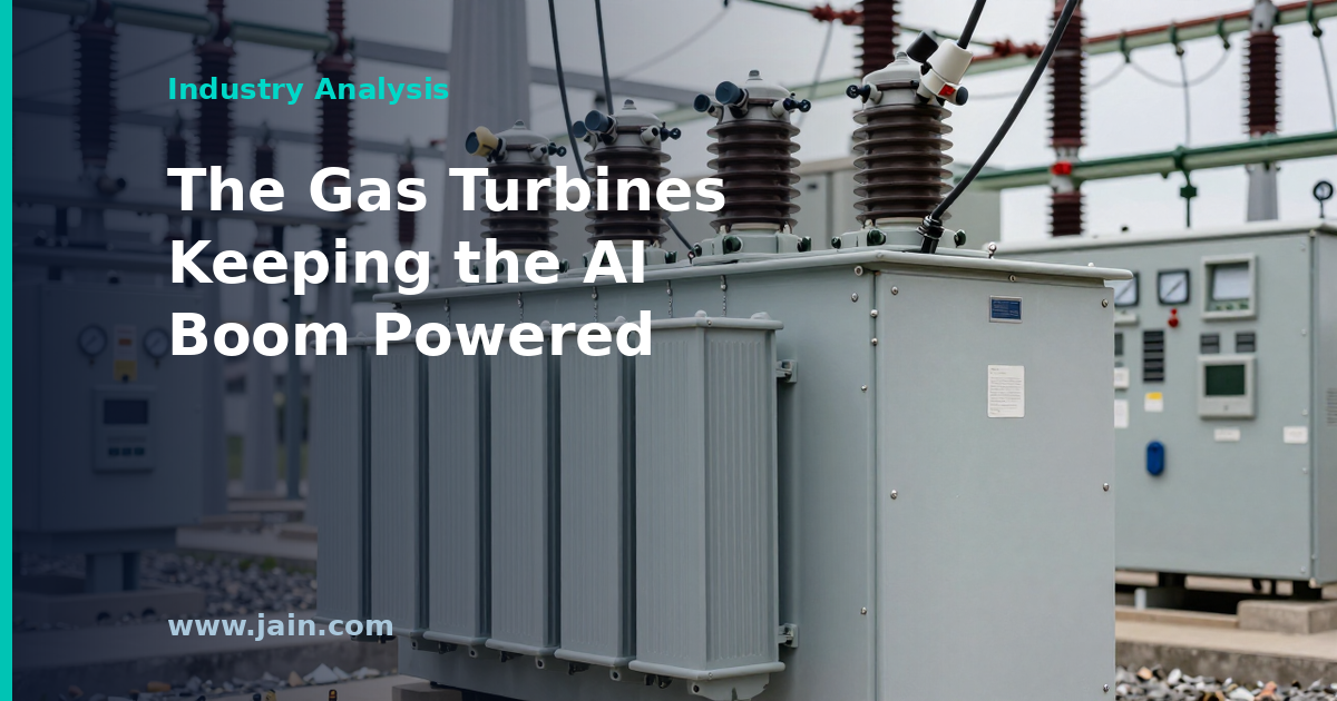 Massive GE Vernova gas turbine on a factory floor, power hardware for AI data centers