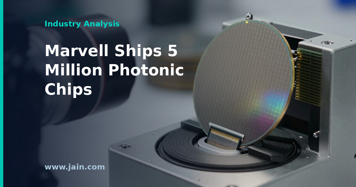 Coherent photonic integrated circuit wafer illustrating Marvell optical interconnect for AI data centers