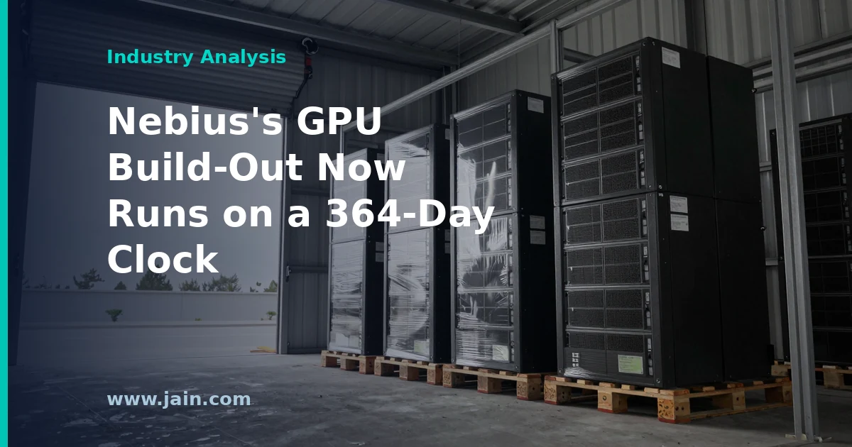 Nebius $3.5 billion Citi bridge loan shown as GPU server racks beside a one-year calendar countdown