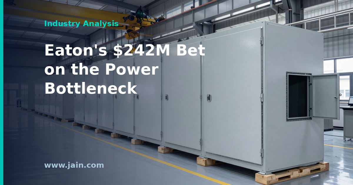 Factory-built modular electrical enclosures for data center power infrastructure, tied to Eaton's $242M Arkansas plant