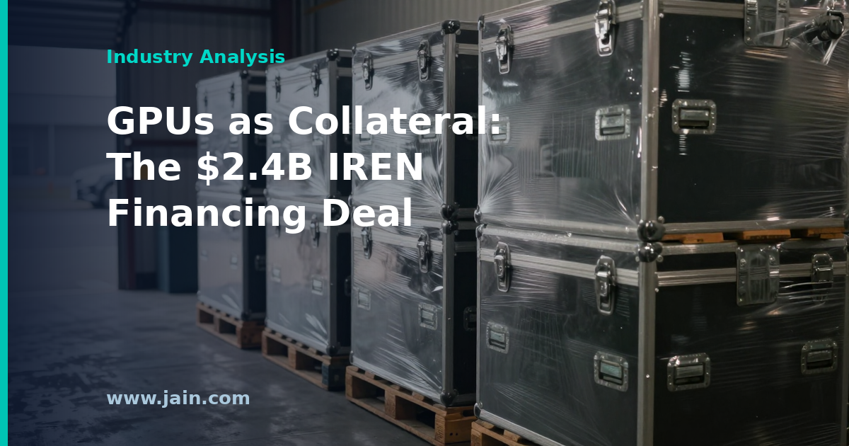 GPU-backed financing concept: Nvidia AI accelerator racks in a data centre pledged as loan collateral