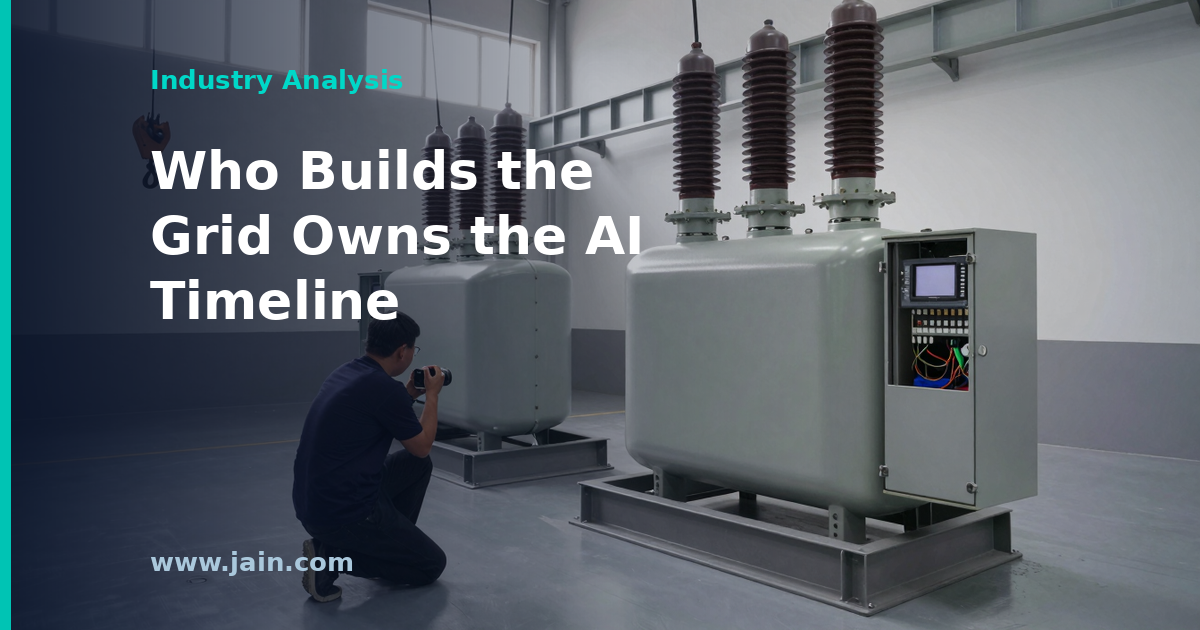 High-voltage substation breakers and transmission towers illustrating grid construction capacity for AI power demand