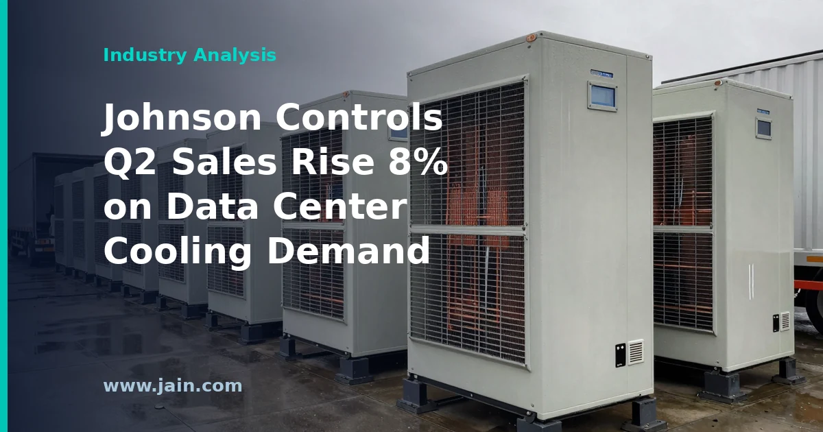 Industrial chillers and cooling infrastructure serving a data center, illustrating Johnson Controls' data center cooling growth