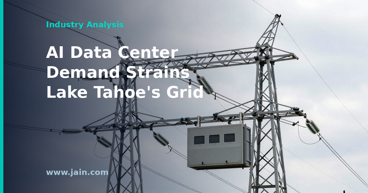 Electric transmission lines near Lake Tahoe as data center power demand strains the regional grid