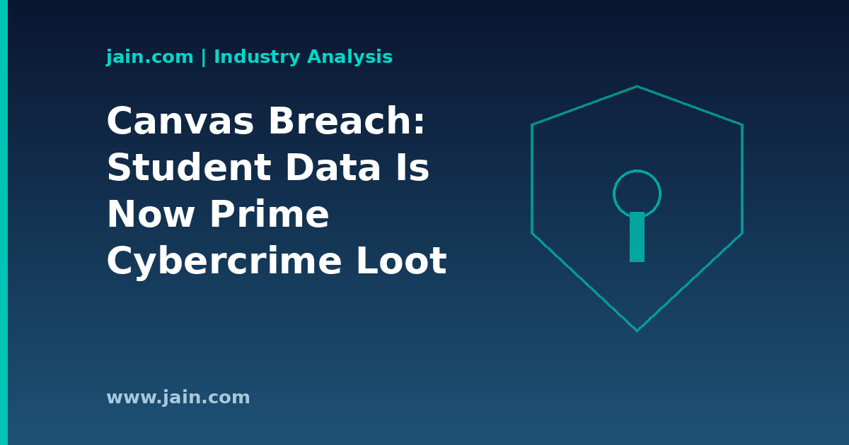 Student data breach concept: school laptop with Canvas LMS under a cybercrime threat