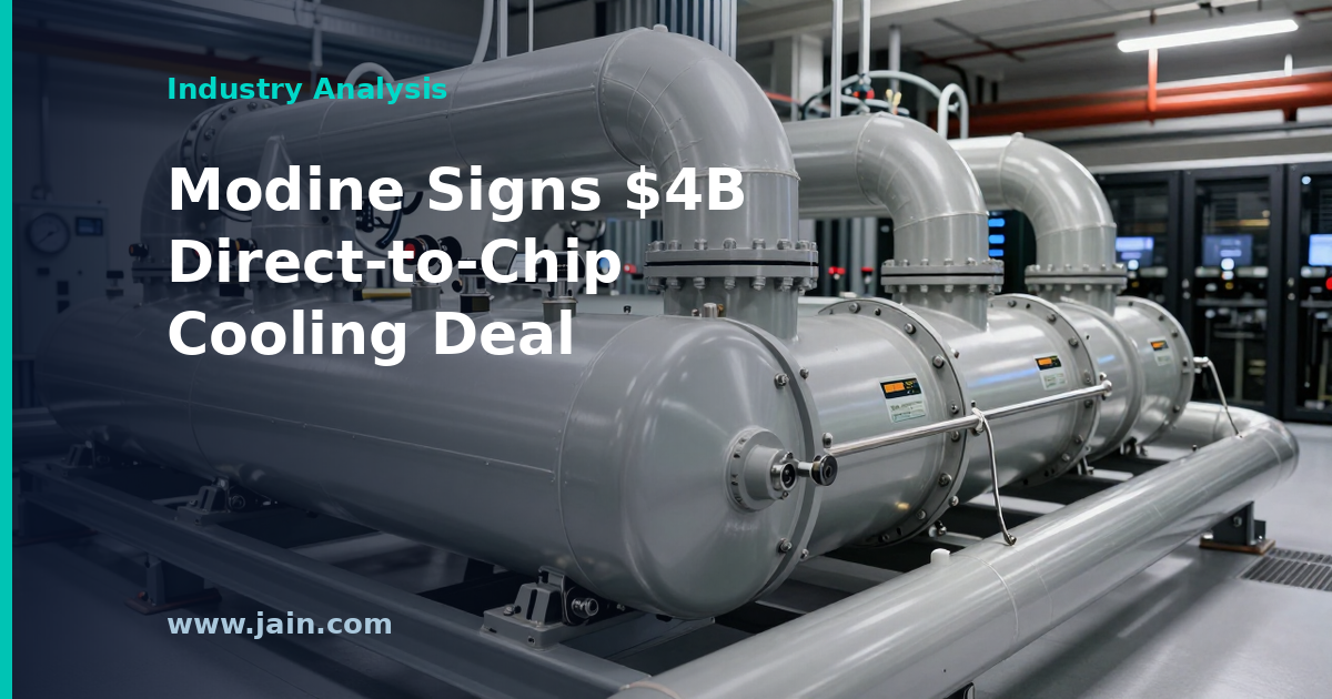 Direct-to-chip liquid cooling lines on AI server racks, symbolizing Modine's $4 billion data center cooling agreement