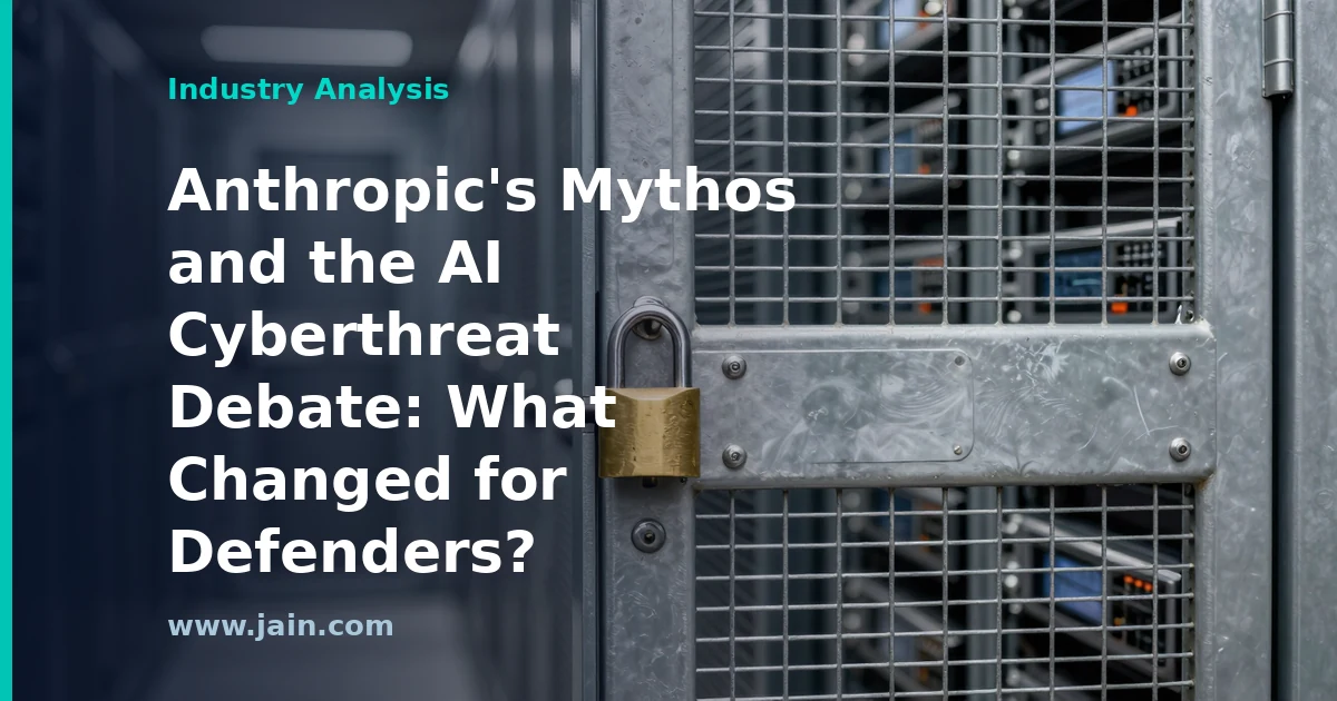 Shield and circuit motif representing the Anthropic Mythos AI cybersecurity debate