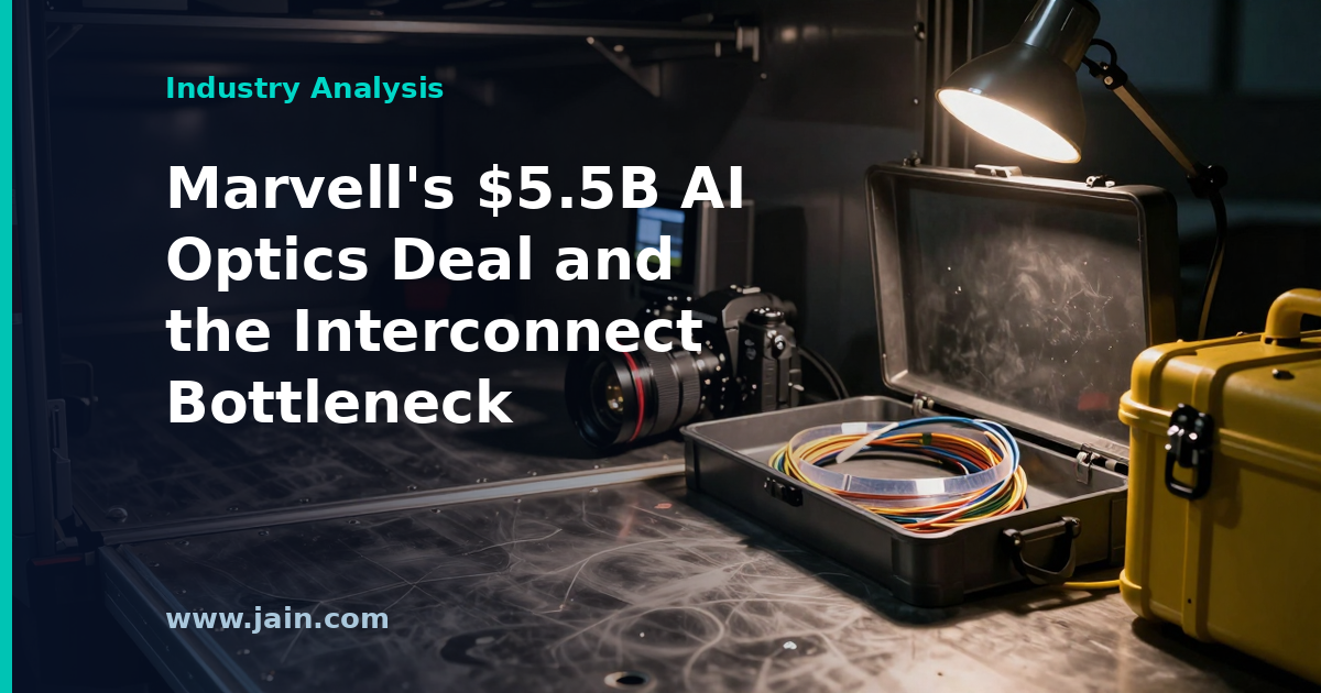 Fiber-optic transceivers linking AI accelerator racks, illustrating Marvell's $5.5 billion AI optics deal
