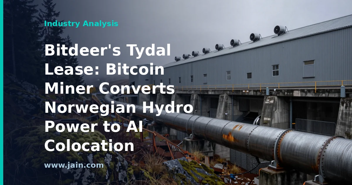 Hydro-powered AI data center in Tydal, Norway under northern skies, representing Bitdeer's colocation lease