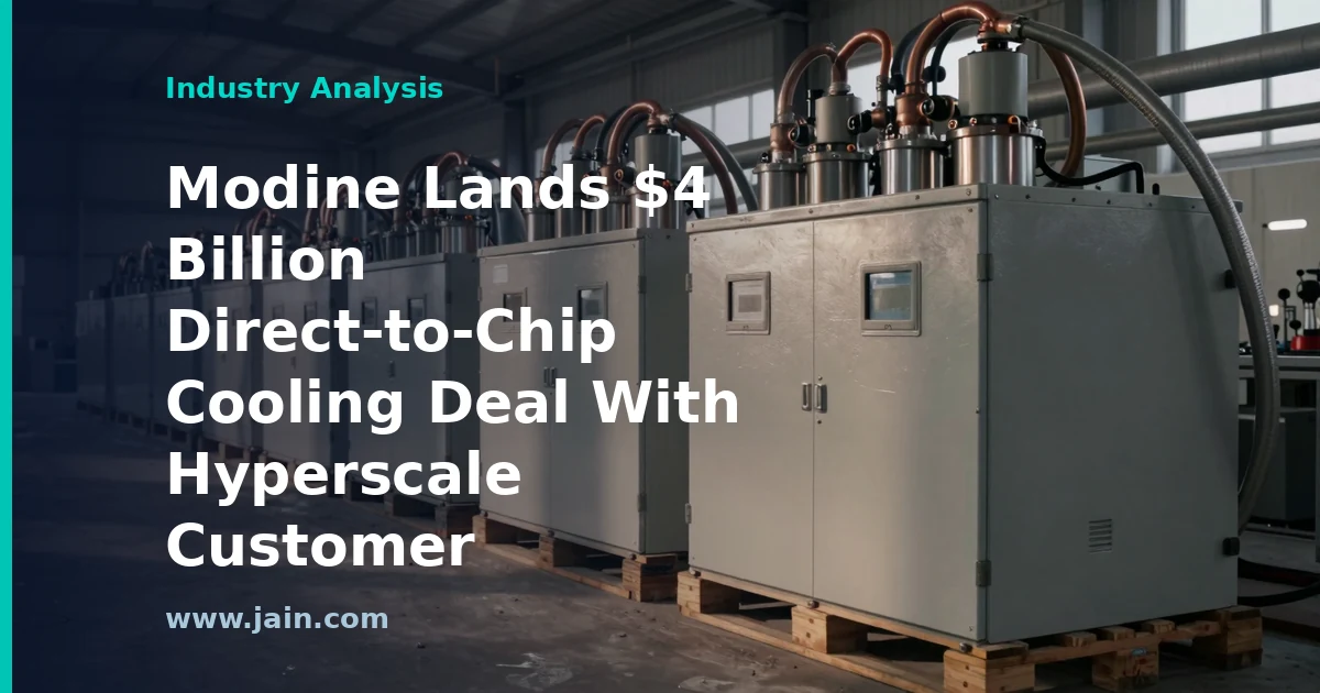 Direct-to-chip liquid cooling lines on AI server racks, symbolizing Modine's $4 billion data center cooling agreement