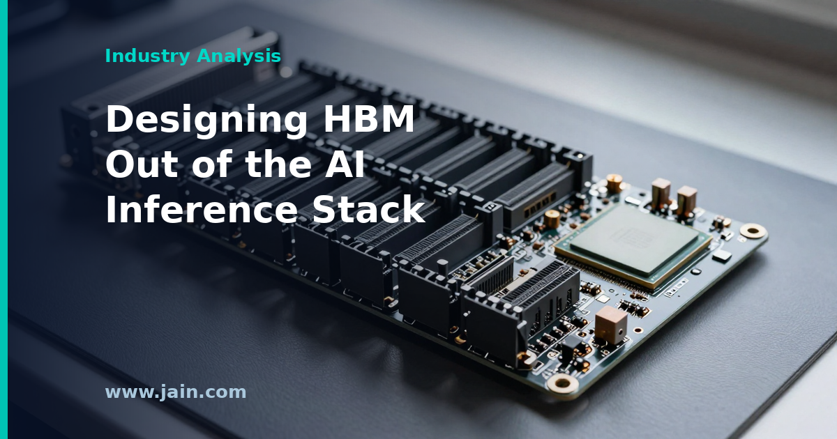 DRAM-less AI inference chip with on-die SRAM beside empty HBM memory slots in a data center rack