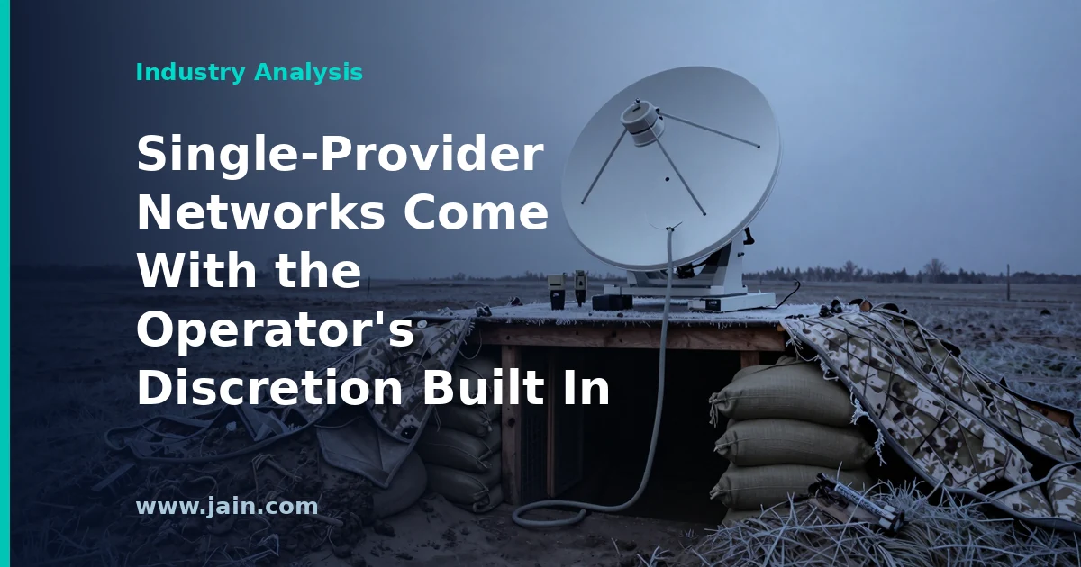 Starlink satellite dish on a Ukrainian front line, illustrating SpaceX's speed throttle and single-provider network risk