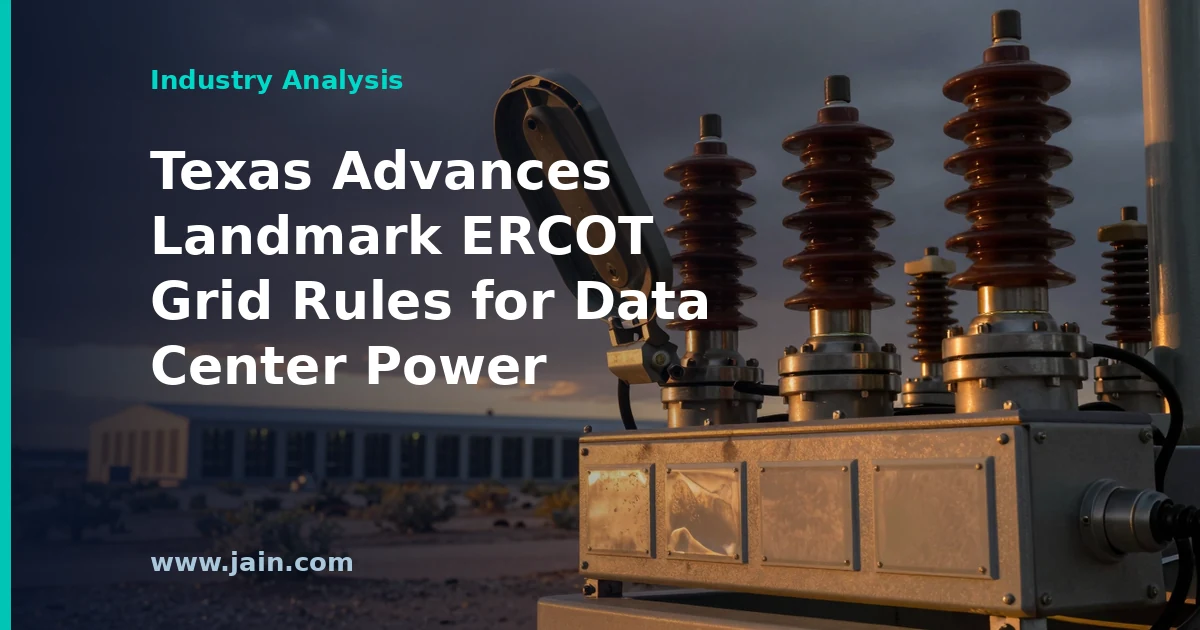 Texas power grid transmission lines feeding a large data center campus under ERCOT rules