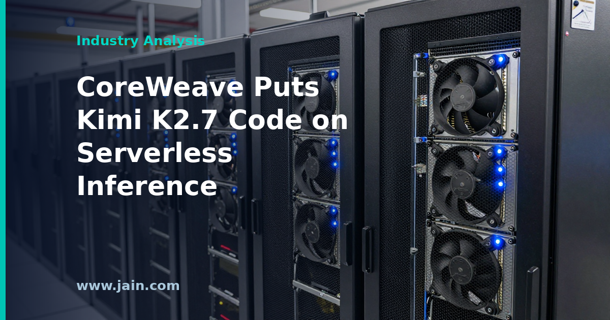 CoreWeave serverless inference concept showing Kimi K2.7 Code AI coding model on GPU cloud infrastructure
