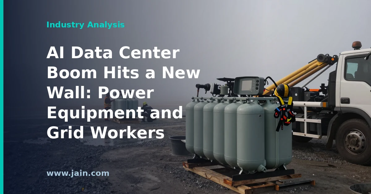High-voltage transformers and grid workers at a substation supplying an AI data center campus