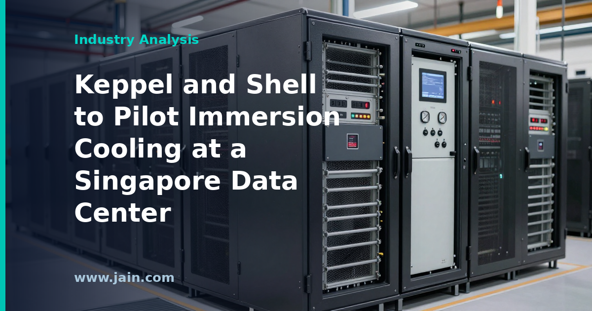 Server racks submerged in dielectric fluid for an immersion cooling pilot at a Singapore data center