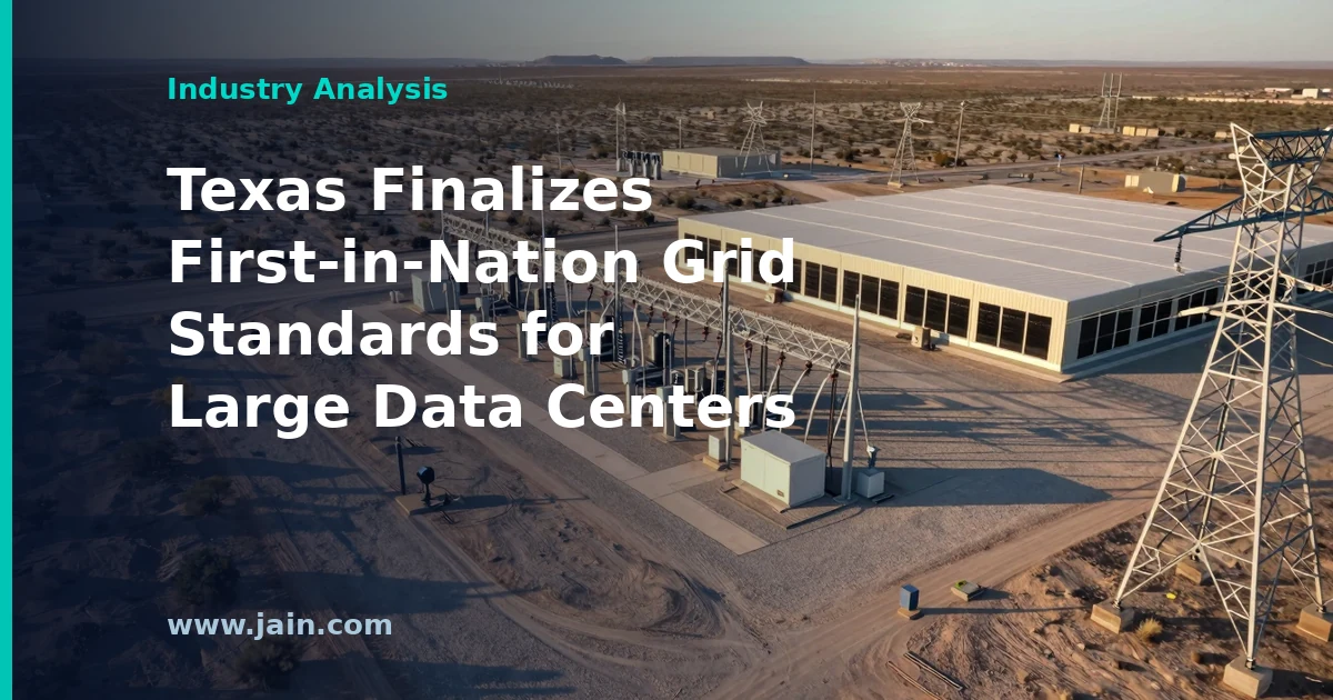 Texas power grid transmission lines feeding a large data center campus under new PUCT interconnection standards