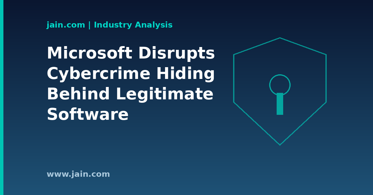 Microsoft cybercrime takedown concept: legal seizure of criminal infrastructure hidden behind legitimate software