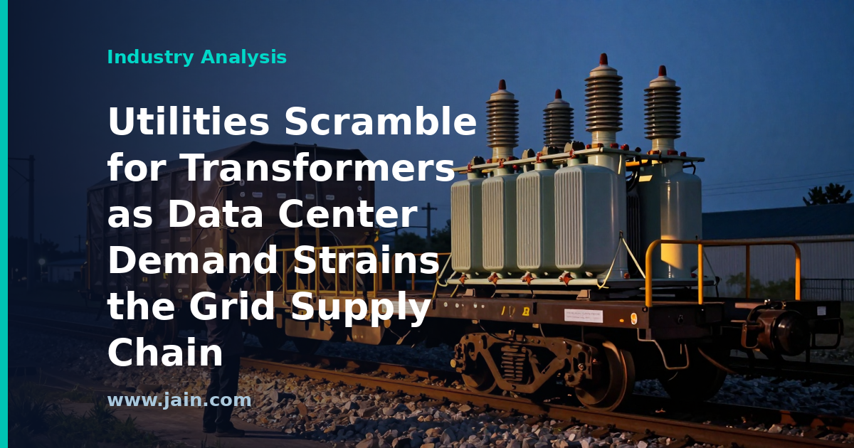 Electrical transformers and switchgear at a utility substation serving data center demand