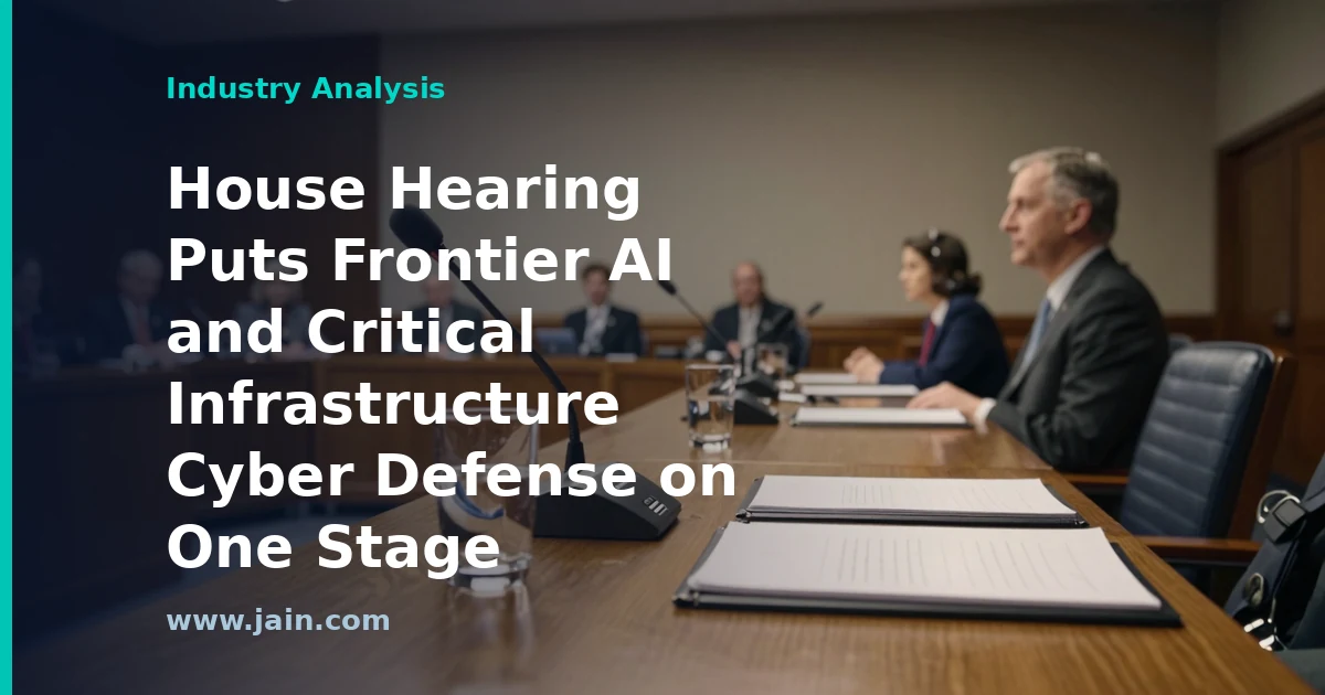 U.S. Capitol dome with digital circuit overlay symbolizing a House hearing on frontier AI and critical infrastructure cyber defense