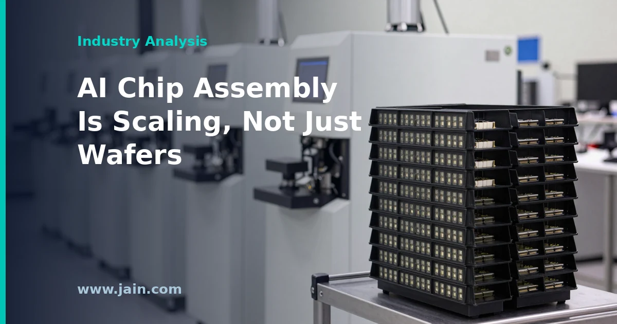 Advanced chip packaging and test line illustrating ASE Technology's September 2026 revenue and 51% packaging growth