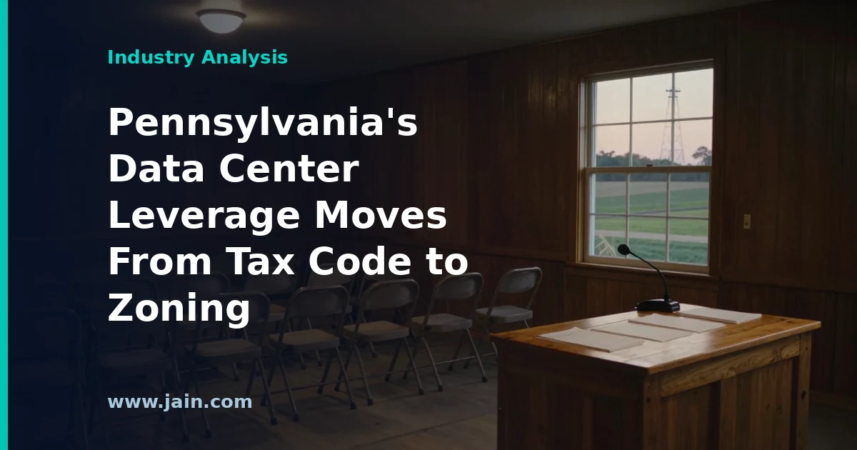 Pennsylvania data center construction site beside a township zoning sign, illustrating the House data center pause and tax break repeal